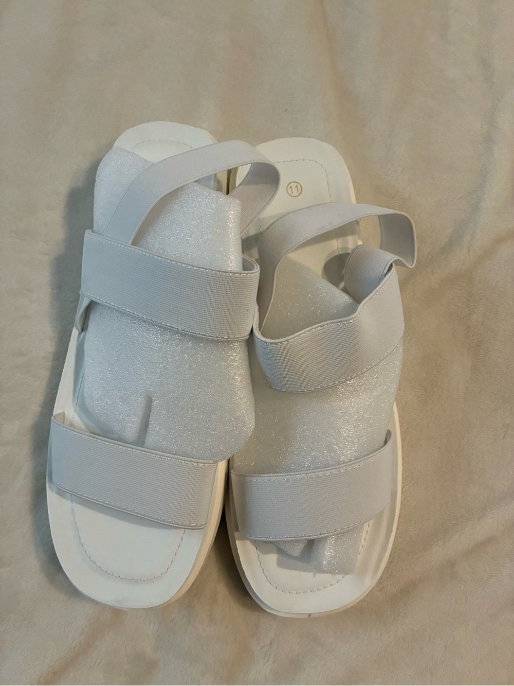 Pennysue women’s wedge white sandal elastic ankle strap size 11